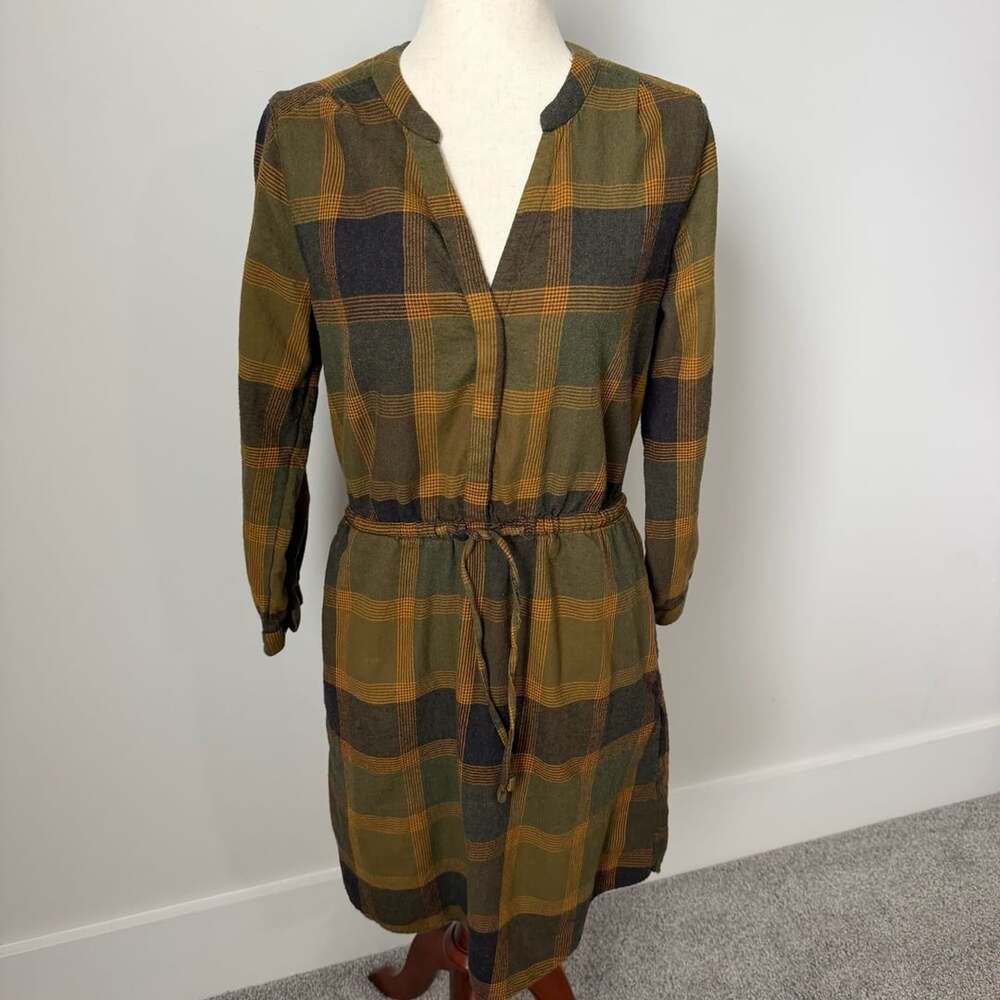 Prana Loop To Pines Flannel Dress Size S Green Plaid Organic Cotton